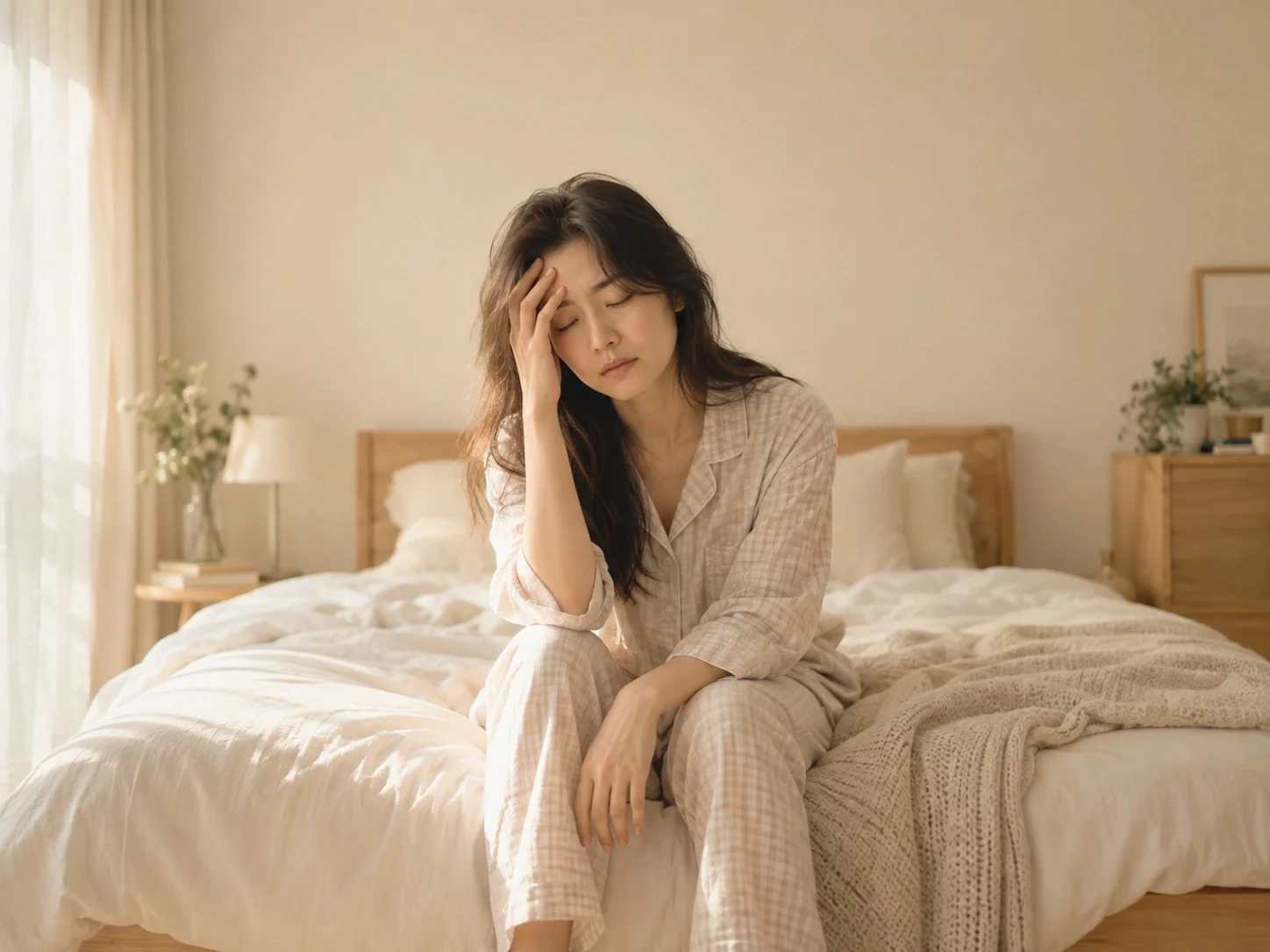 아침에 이마를 짚는 모습