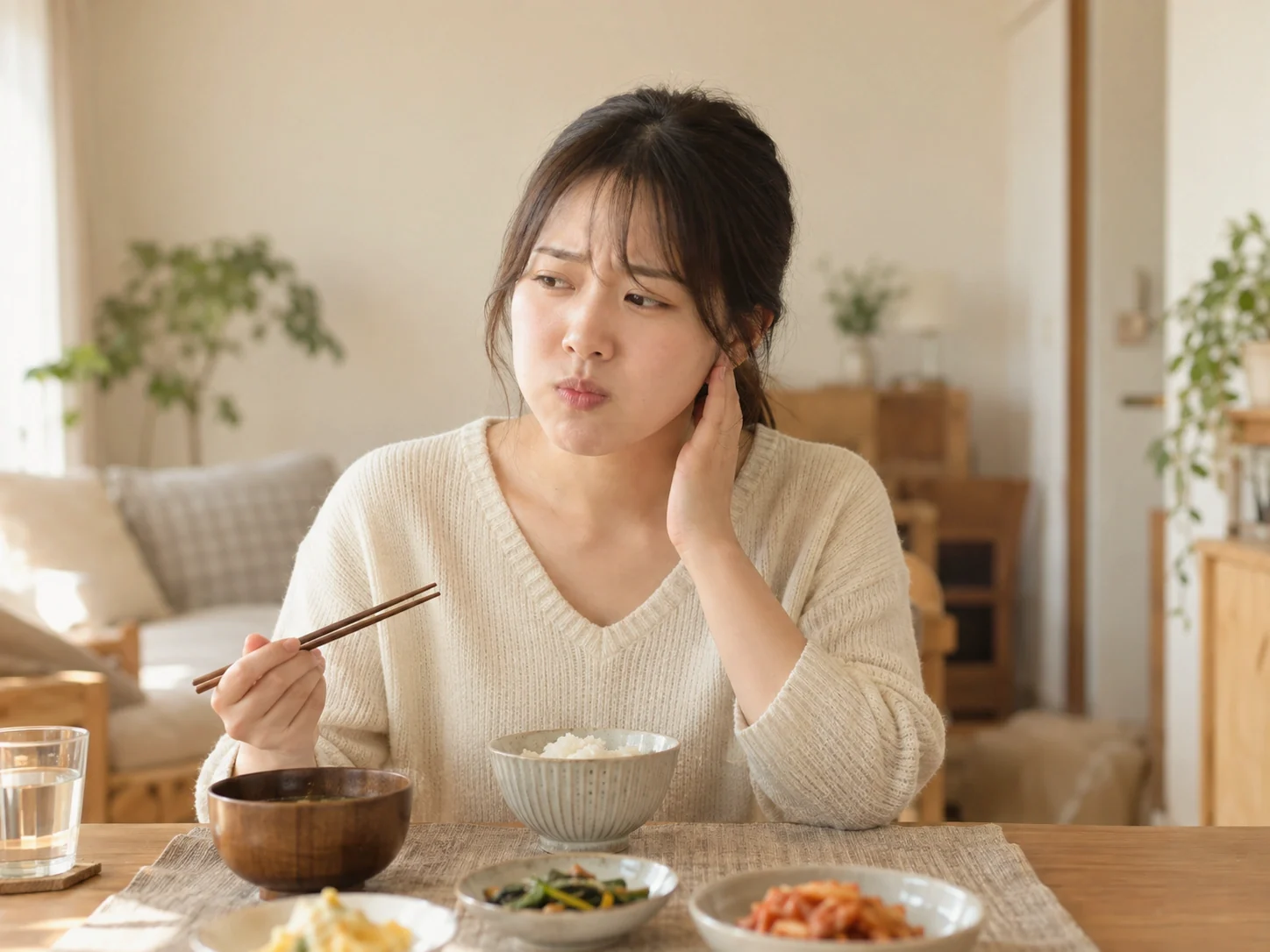 턱을 짚는 모습